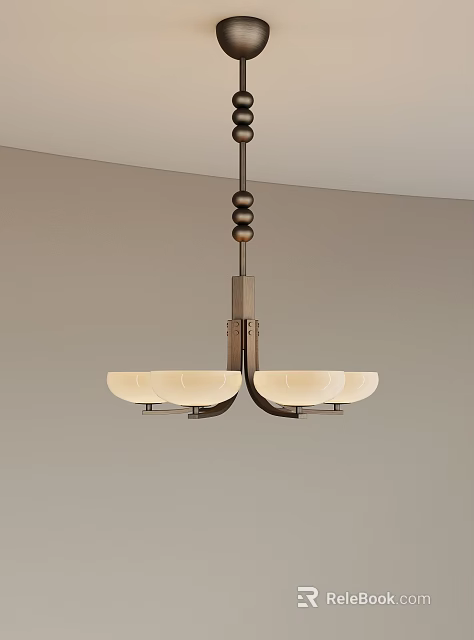 Elegant Contemporary Chandelier With Four White Shades And Metal Hanging Frame 3d model 