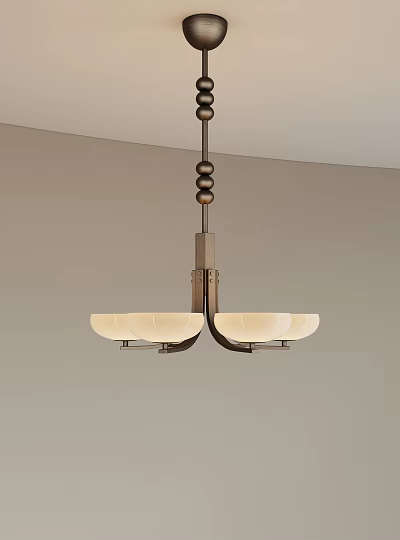 Elegant Contemporary Chandelier With Four White Shades And Metal Hanging Frame 3d model