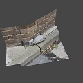 Game Character Pigeon Lying On Stone Steps With Brick Wall And Grass 3d model