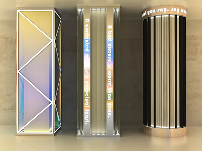 Modern Column Designs With Geometric Patterns Light Strips Text Displays And Vertical Stripes 3d model