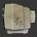 Vintage Cream Colored Television With Two Knobs And Floral Decal Design