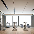 Modern Fitness Gym With Spacious Interior Various Workout Equipment Large Windows And Wooden Flooring