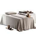 Elegant Massage Bed with Soft Linen Sheets Pillow and Wooden Tray Cups
