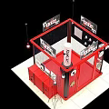 Tech Exhibition Hall Showcasing Various Clock Designs In Red Frame With Decorations 3d model