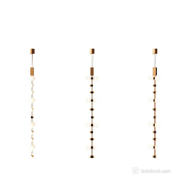 Three Modern Brass Hanging Chandeliers With Glass Beads Linear Pendant Design 3d model 