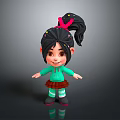 Game Movie Character With Black Hair Pink Bow Green Hoodie Brown Skirt Smiling Open Arms