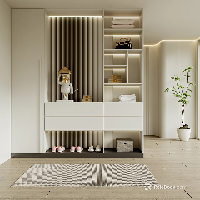 White Modern Minimalist Shoe Cabinet With Layered Design Open Shelves And Shoe Storage Space 3d model 