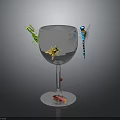 Green Praying Mantis Bee Dragonfly And Ladybug On Silver Sparkling Wine Glass