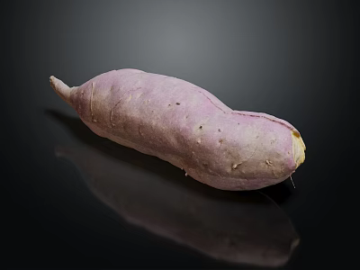 Whole Fresh Purple Sweet Potato With Smooth Skin On Black Background 3d model