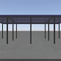 Outdoor Blue Canopy with Black Metal Frame and Multiple Support Pillars for Sunshade