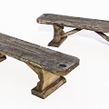 Rustic Wooden Bench Pair With Weathered Surface And Sturdy Cross Leg Design