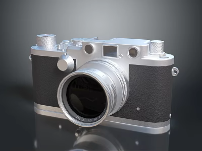 Vintage Digital Camera Silver Black Body With Lens Buttons And Knobs On Dark Background 3d model