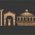 Classical Stone Architectural Scene Components With Column Small Arch Structure And Dome Pavilion 3d model