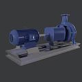 Industrial Blue Centrifugal Pump with Electric Motor Mounted on Metal Base