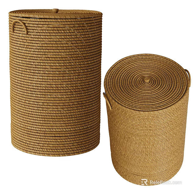 Set Of Two Woven Wicker Storage Baskets In Different Sizes 3d model