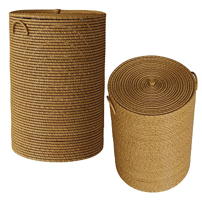 Set Of Two Woven Wicker Storage Baskets In Different Sizes 3d model