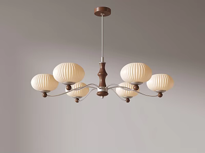 Modern Chandelier With Wooden Metal Frame And Five Beige Spherical Shades 3d model