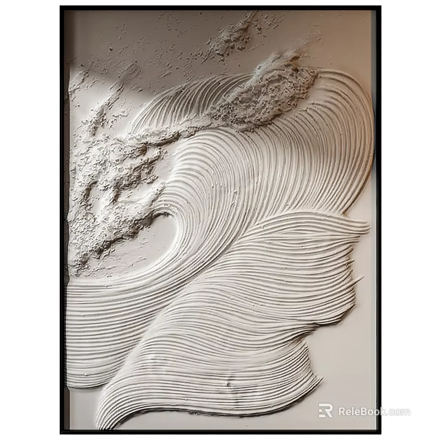Modern Artistic Wall Decor With 3D Wavy Texture And White Textured Surface In Black Frame 3d model 