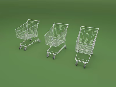 Three Metal Shopping Carts As Public Facility With Wheel Structure 3d model
