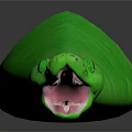 Realistic Green Snake With Slender Body Open Mouth On Black Background