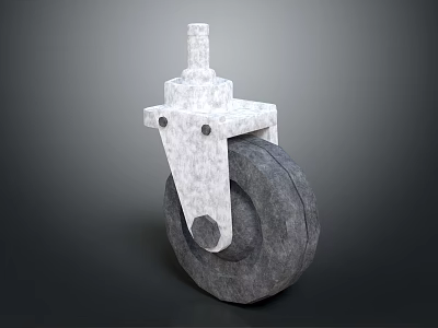 Industrial Caster Wheel With Gray Rubber Tire And White Metal Bracket 3d model