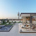 Rooftop Garden Landscape With Water Pool Wooden Deck And Seating Area