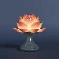 Decorative Illuminated Lotus Lantern With Green Ceramic Base And Orange Glowing Petals