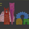 Cartoon Scene Featuring Fantasy Buildings Tall Tower Arch And Copper Blue Decorations