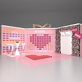 Pink 3D Greeting Card Featuring Red Heart Shape Colorful Squares And Wine Glasses