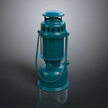 Teal Vintage Candle Lantern with Metal Handle and Grid Design on Black Surface with Reflection