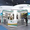 Modern VALE Exhibition Booth With White Green Design Digital Screen And People Visiting