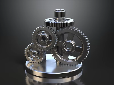 Shiny Metallic Gears Stacked On Silver Platform For Mechanical Design 3d model