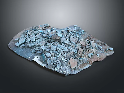 Pile of Irregularly Shaped Gray and Brown Crushed Stone Pieces on Dark Background 3d model