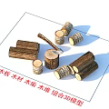 Detailed Realistic Wooden Planks Timber Firewood Logs Stack Combined