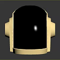 Futuristic Helmet Design With Gold Accents Black Shell And Reflective Building Reflection