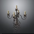 Vintage Metal Candelabra With Five White Candles And Intricate Scroll Design For Home Decor