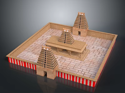 Traditional Brick Architecture With Square Base Multi Tiered Towers And Red White Striped Edges 3d model