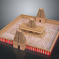 Traditional Brick Architecture With Square Base Multi Tiered Towers And Red White Striped Edges