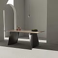 Minimalist Dining Table With Wooden Top And Metal Legs Featuring Simple Decor In Bright Interior