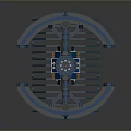 Detailed 3D Mechanical Model With Circular Design Blue Framework And Strip Components