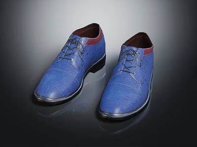 Blue Leather Shoes With Red Accent And Black Sole Lace Up Design For Formal Occasions 3d model