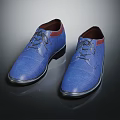 Blue Leather Shoes With Red Accent And Black Sole Lace Up Design For Formal Occasions