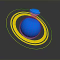 Blue Glass Bottle With Blue Cap And Yellow Rings On Black Background