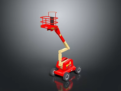 Red Mobile Aerial Lift Platform With Extendable Boom And Working Platform 3d model