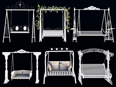 Outdoor Swing Chairs With Iron Frames Decorative Design And Cushion Options 3d model
