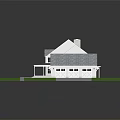 Wooden House With White Exterior Gray Roof Green Lawn Porch And Driveway