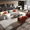 Modern Living Room Sofa Coffee Table Set With Red Armchairs Decorative Pillows And Area Rug