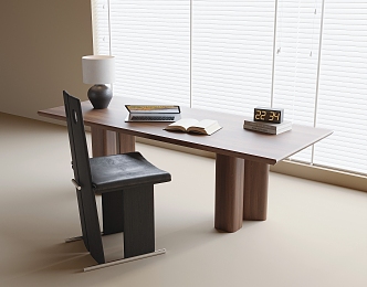 Middle-ancient Style Desk and Chair Combination Single Chair Desk Venetian Blinds 3d model