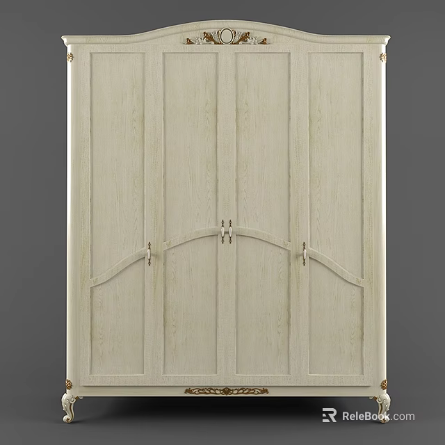 Classic White Wooden Wardrobe With Panel Doors And Metal Handles Design 3d model 