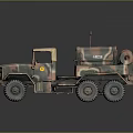 Vintage Military Truck Featuring Camouflage Paint Multiple Wheels And Roof Equipment